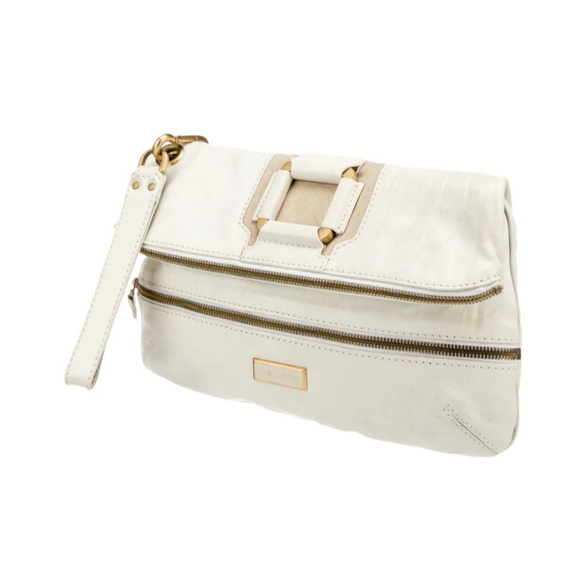 💯Authentic Jimmy Choo Vintage White Leather Large Mave Foldover Clutch - Picture 4 of 6